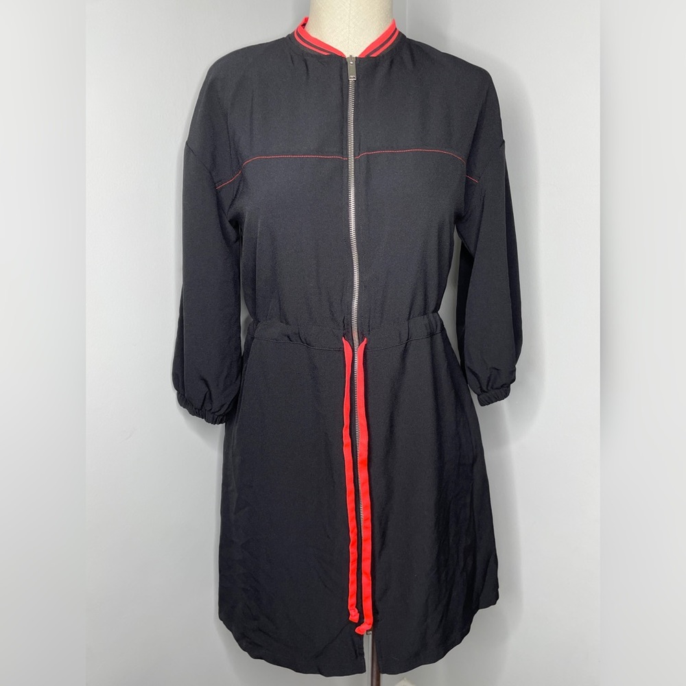 Zara Dress Women XS Black Pink Full Zip Drawstring Hairdresser Athleisure